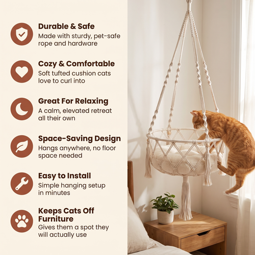Snugosa benefits: durable, cozy, relaxing, space-saving, easy to install, keeps cats off furniture
